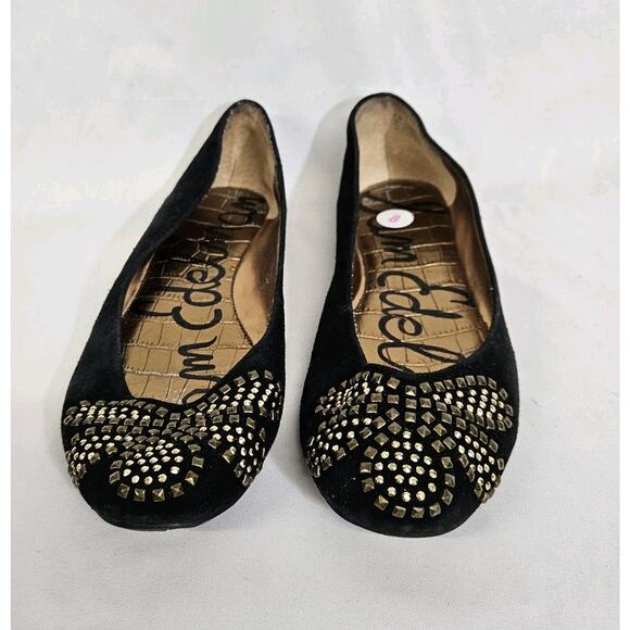 Sam Edelman Charleen Black Suede Leather Bronze Studded Toe Ballet Flats Size 8 - Picture 2 of 10